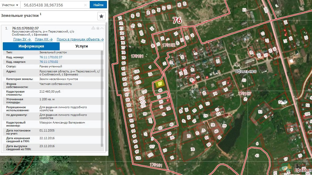 Кадастровая карта богородского района село ефимьево