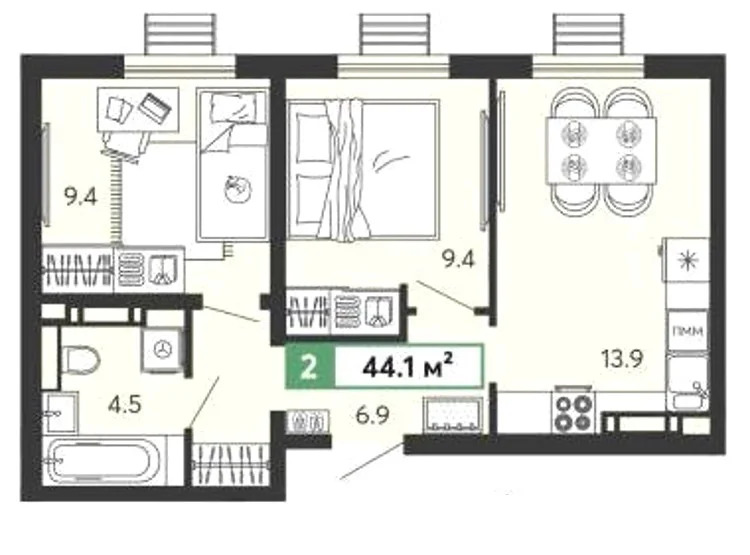Продается квартира, 44.1 м - Фото 1