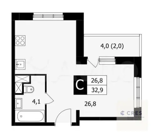 квартира-студия, ЖК "Школьный" 32,9 м, 10/17 эт. - Фото 1