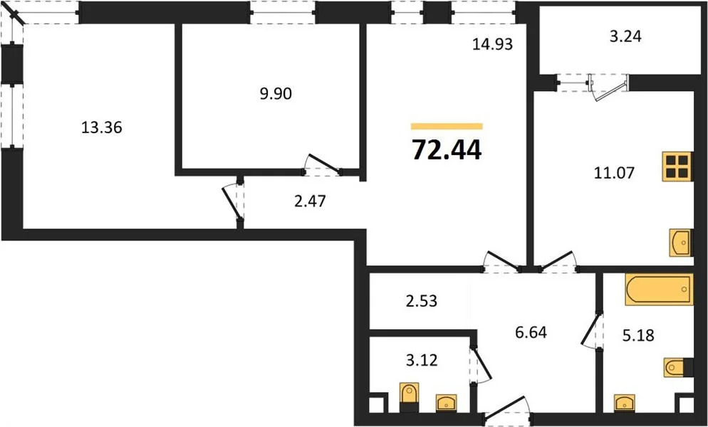 Продается квартира, 72.44 м - Фото 2