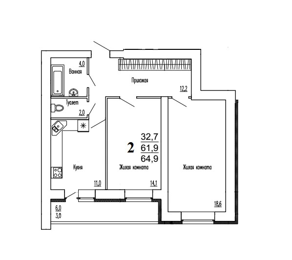Продается квартира, 64.9 м - Фото 1