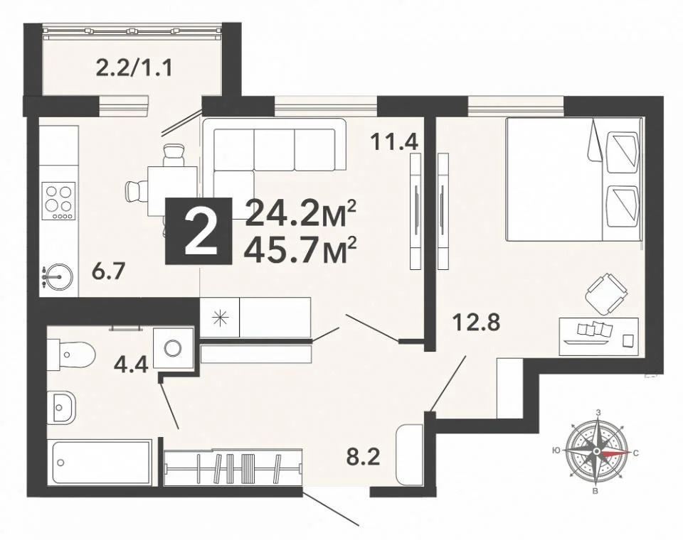 Продается квартира, 45.7 м - Фото 8