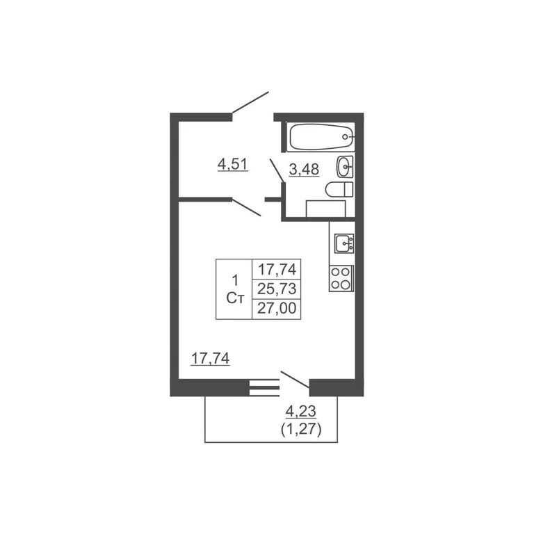 Продается студия 27 кв.м. - Фото 1