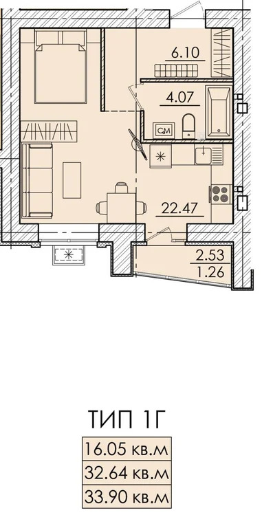 Продается квартира, 33.9 м - Фото 1