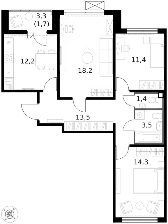 Продам 3-комн. квартиру 76.4 кв.м. - Фото 2