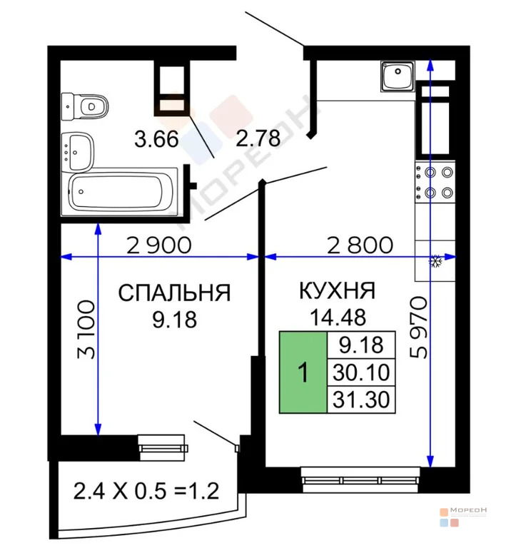 1-я квартира, 32.80 кв.м, 21/24 этаж, Метальникова, Петра Метальникова ... - Фото 5