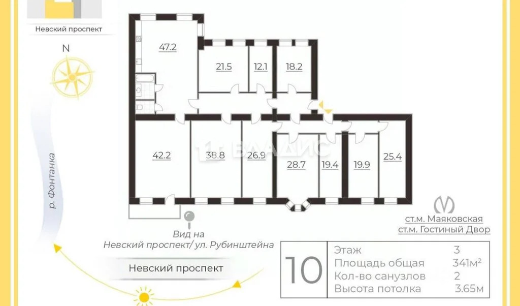 Санкт-Петербург, Невский проспект, д.72, 10-комнатная квартира на ... - Фото 9