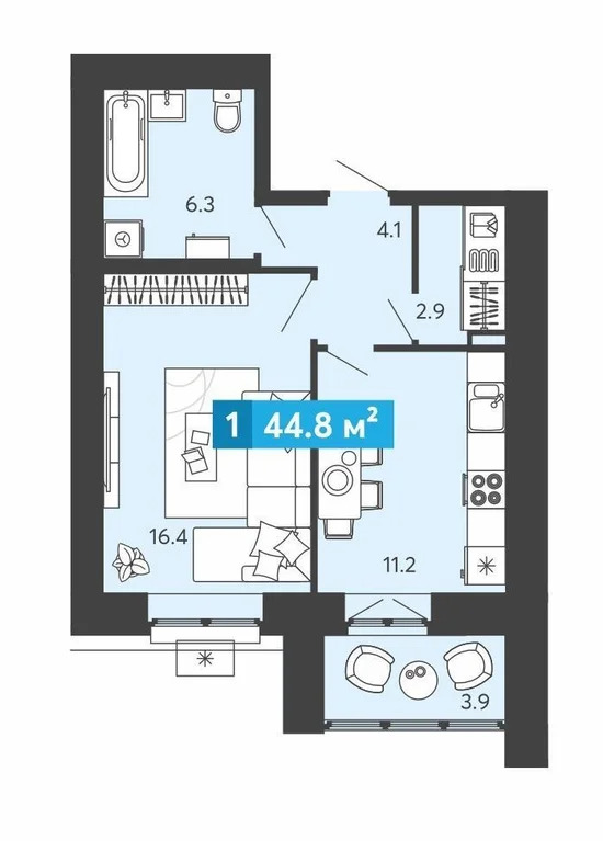 Продается квартира, 44.8 м - Фото 1