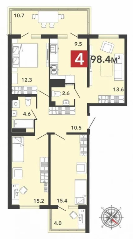 Продается квартира, 98.4 м - Фото 4