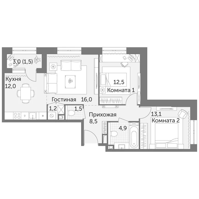Продам 3-комн. квартиру 71.2 кв.м. - Фото 2