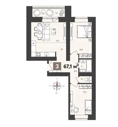 Продается квартира, 67.1 м - Фото 5