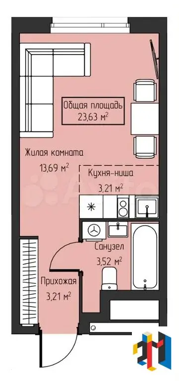 Квартира-студия, 23,6 м, 21/28 эт. - Фото 0