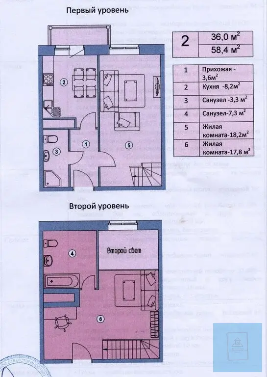 Двухуpовнeвaя квартиpа 62 кв.м. в ЖK "Гopoде Набережныx" - Фото 1