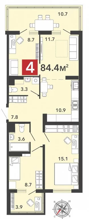 Продается квартира, 84.4 м - Фото 8