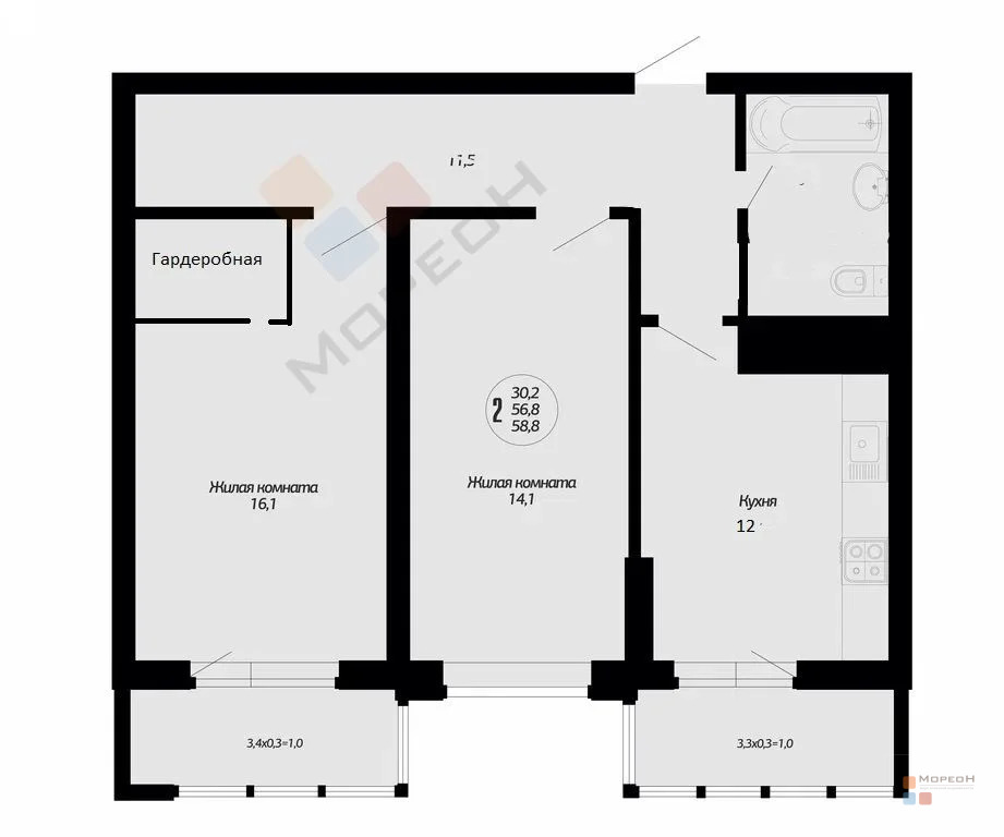 2-я квартира, 57.00 кв.м, 24/25 этаж, ККБ, им. Героя Яцкова И.В. ул, ... - Фото 9