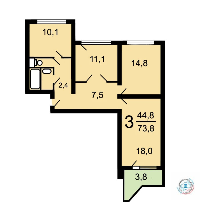 Продается квартира, 74.5 м - Фото 1