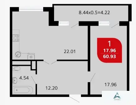 Продаётся 1-комн. квартира, 60,79 кв. м. - Фото 1