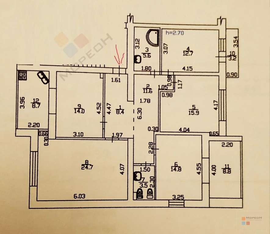 4-я квартира, 111.00 кв.м, 4/6 этаж, ШМР, Академика Пустовойта ул, . - Фото 15