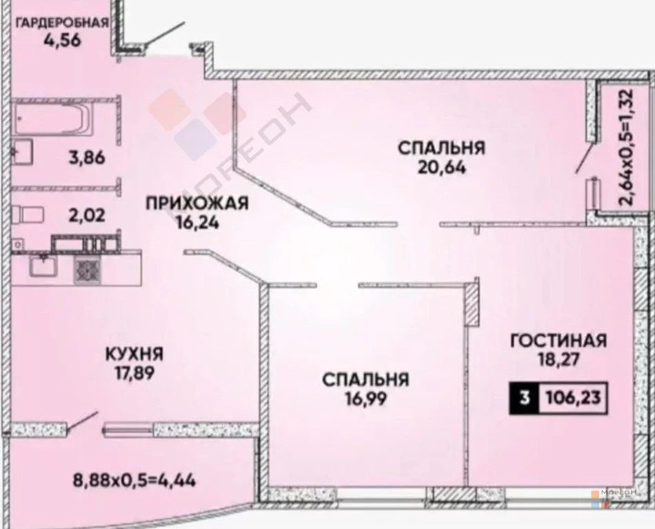 3-я квартира, 99.90 кв.м, 2/24 этаж, ККБ, Героя Георгия Бочарникова ... - Фото 4