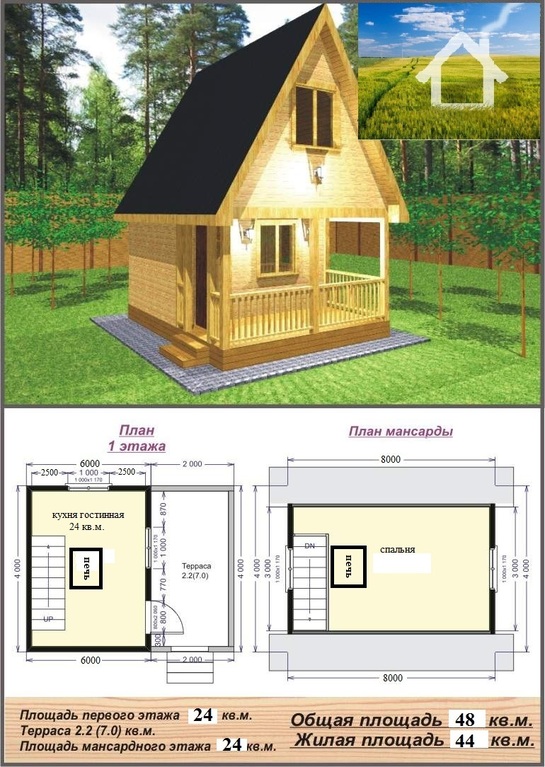 Проект каркасного дачного дома 4 на 4