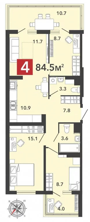 Продается квартира, 84.5 м - Фото 6