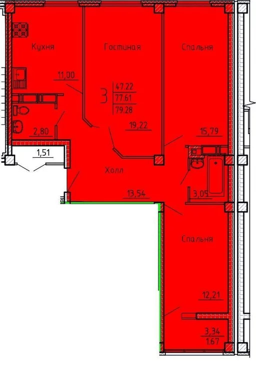 Продается квартира, 75.94 м - Фото 11