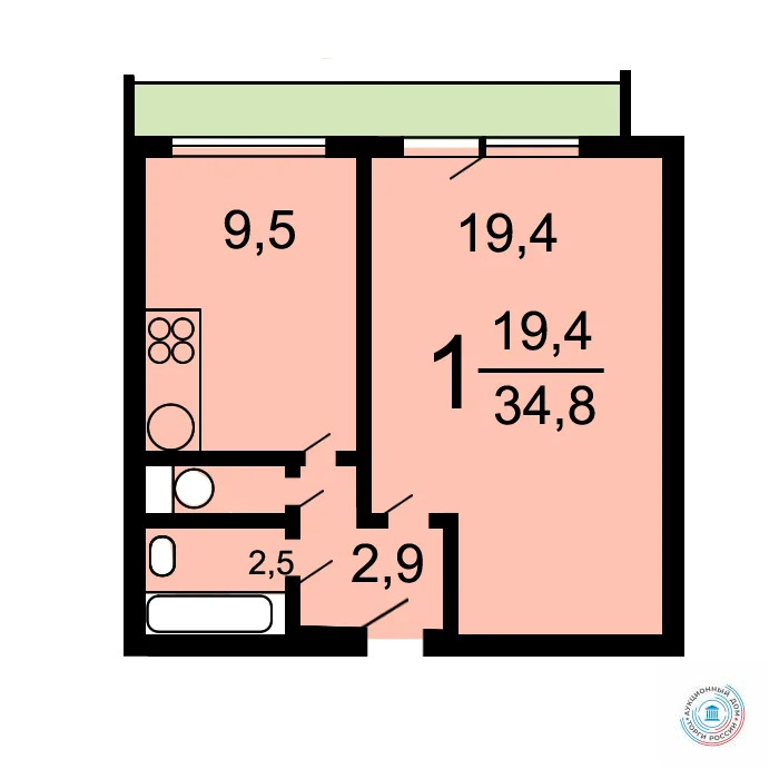 Продается квартира, 35.6 м - Фото 1