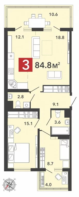 Продается квартира, 84.8 м - Фото 8