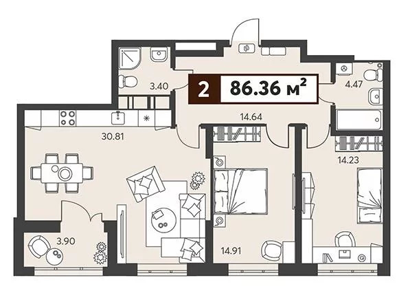 Продается квартира, 81.15 м - Фото 14