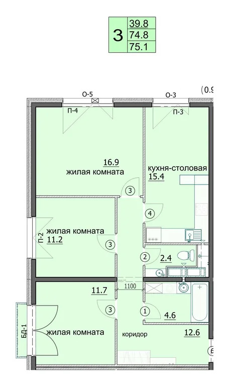 Продается квартира, 75.1 м - Фото 3