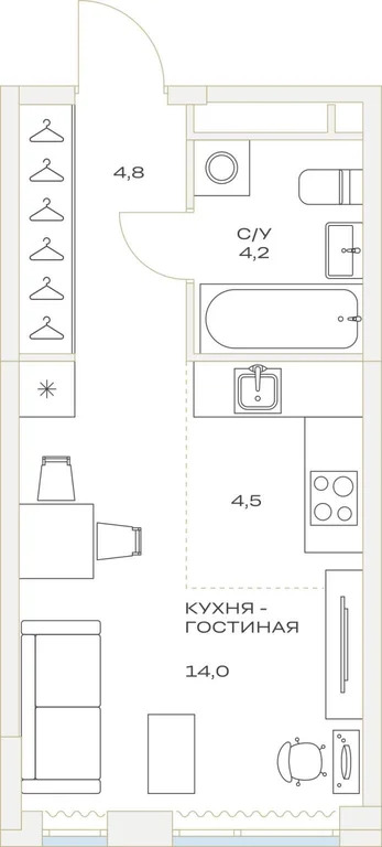 Продается студия 27.7 м2 в новостройке - Фото 0