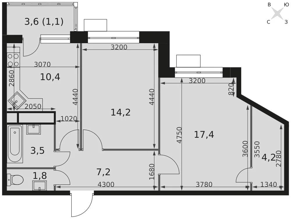 Продам 2-комн. квартиру 59.8 кв.м. - Фото 3