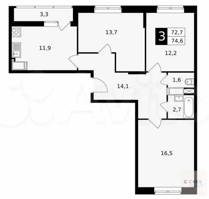 ЖК Красная горка , 3-к. квартира, 74,6 м, 2/18 эт. - Фото 2