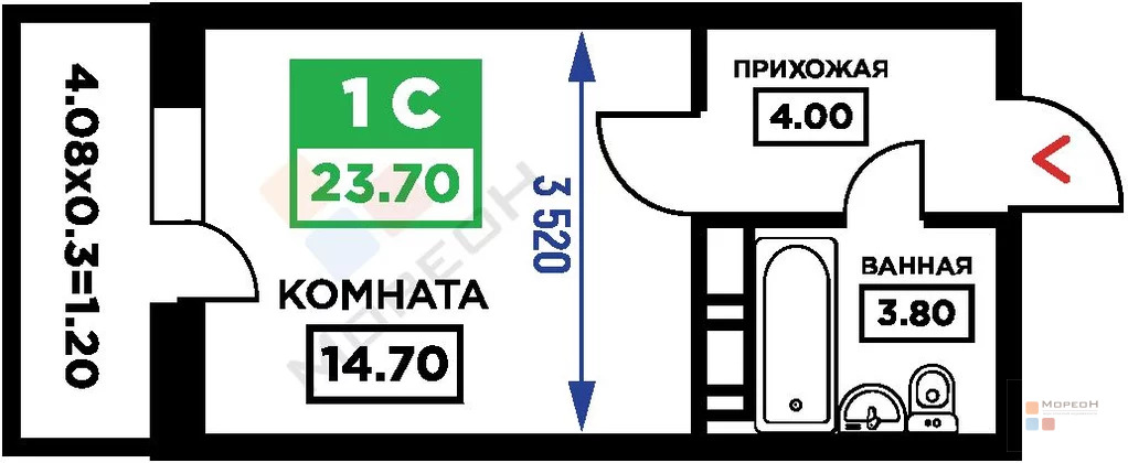 1-я квартира, 23.70 кв.м, 5/19 этаж, Молодежный, Дубравная ул, ... - Фото 5