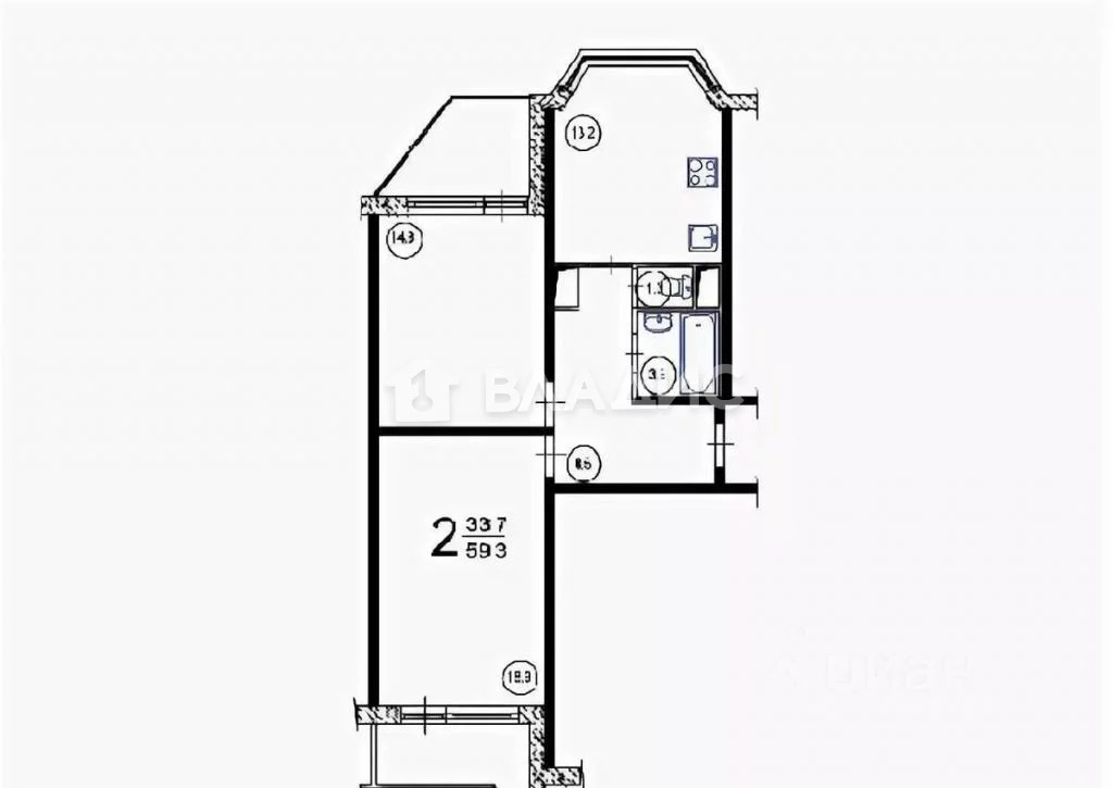 План двухкомнатной квартиры п44 с размерами