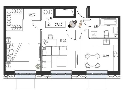 Продам 2-комн. квартиру 57.1 кв.м. - Фото 1
