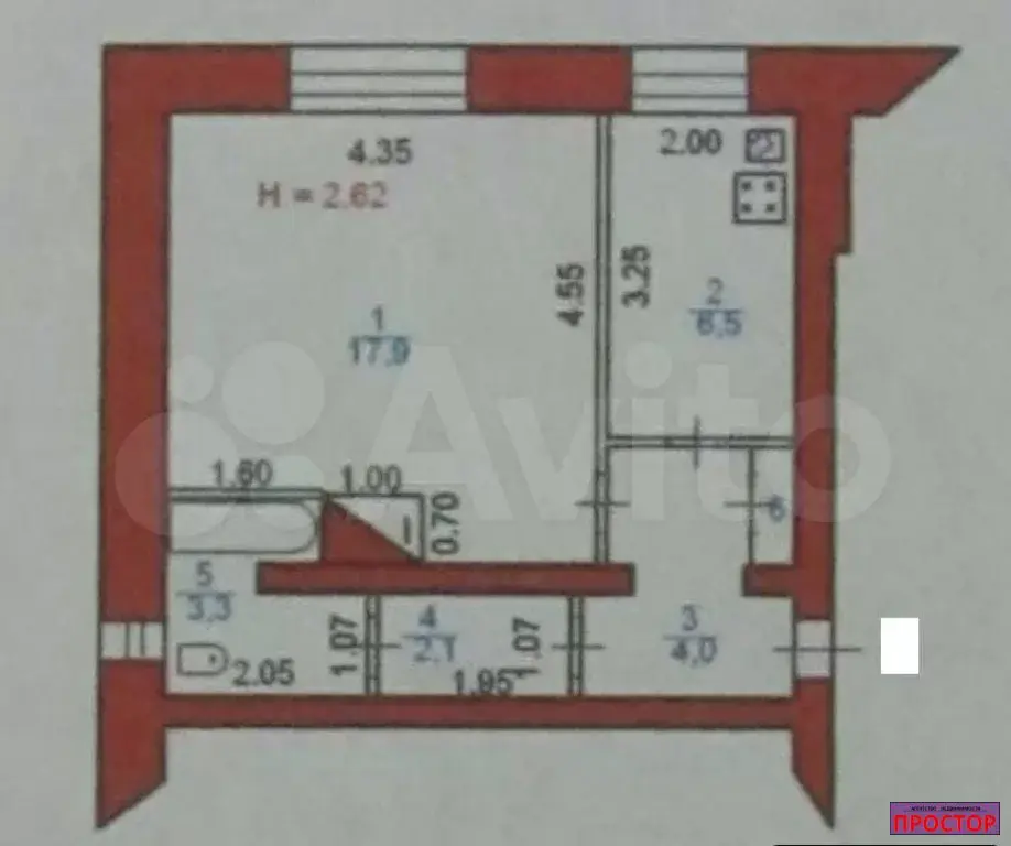 1-к. квартира, 34 м, 1/2 эт. - Фото 1