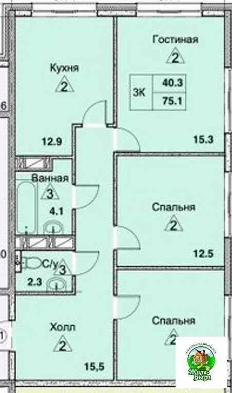 Купить трехкомнатную квартиру 75.1м Боровская ул, Балабаново, . - Фото 2