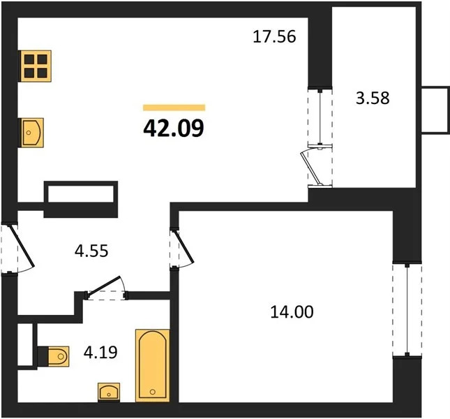 Продается квартира, 42.09 м - Фото 1