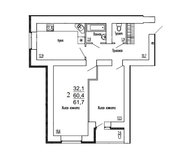 Продается квартира, 61.7 м - Фото 2
