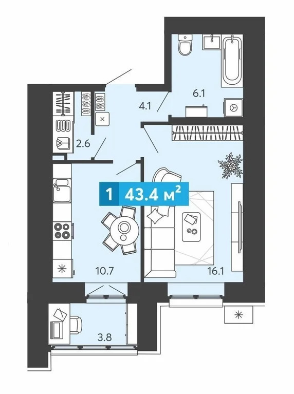 Продается квартира, 43.4 м - Фото 1