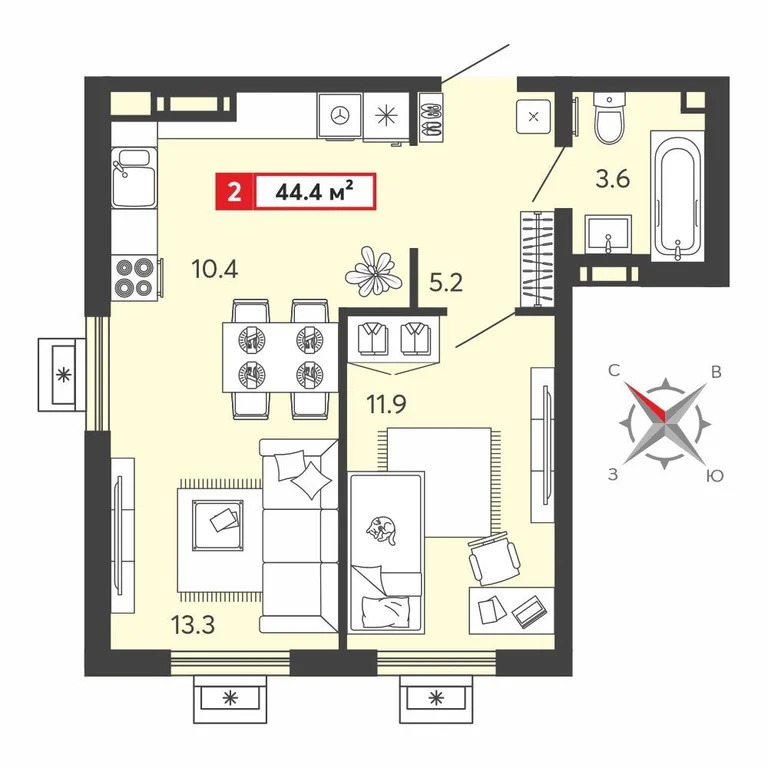 Продается квартира, 44.4 м - Фото 1