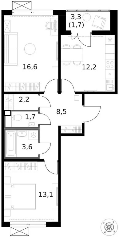 Продам 2-комн. квартиру 59.6 кв.м. - Фото 1