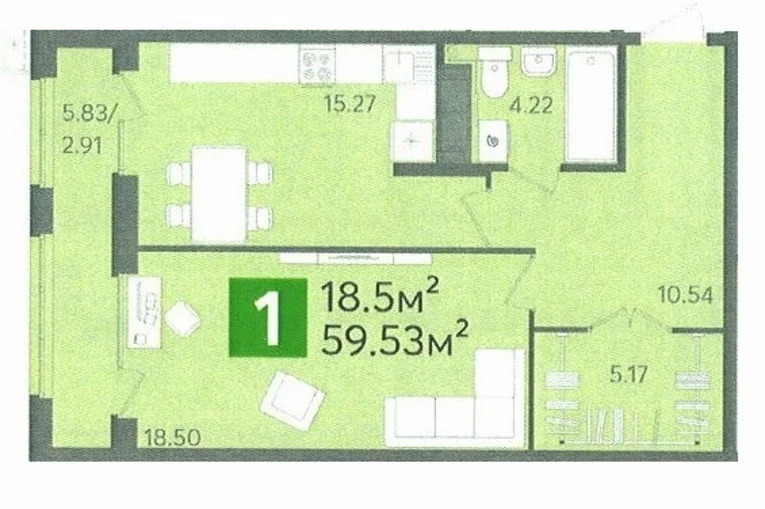 Продается квартира, 59.53 м - Фото 1