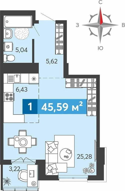 Продается квартира, 45.59 м - Фото 1