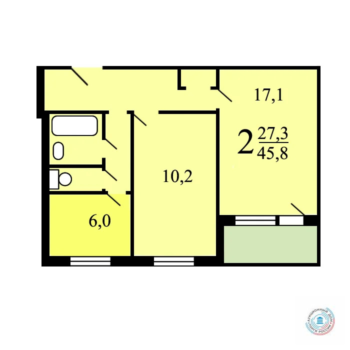 Продается квартира, 43.9 м - Фото 2