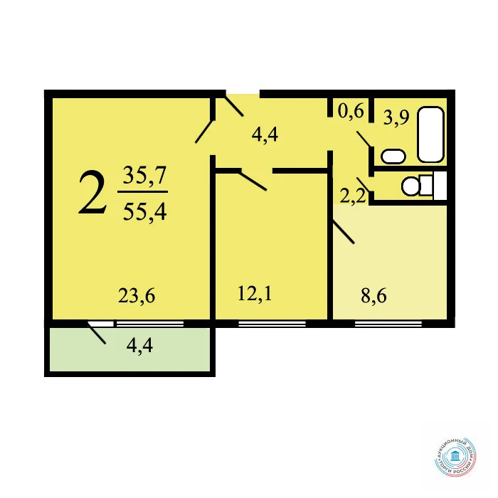 Продается квартира, 55.4 м - Фото 1