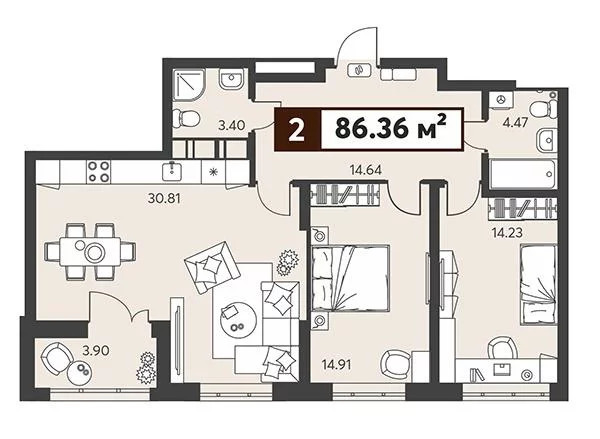 Продается квартира, 82.36 м - Фото 14