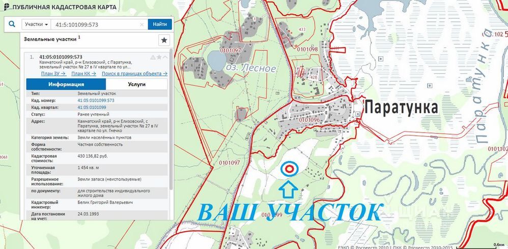 Публичная кадастровая карта камчатский край елизовский район