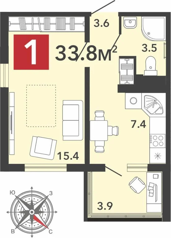 Продается квартира, 33.8 м - Фото 0